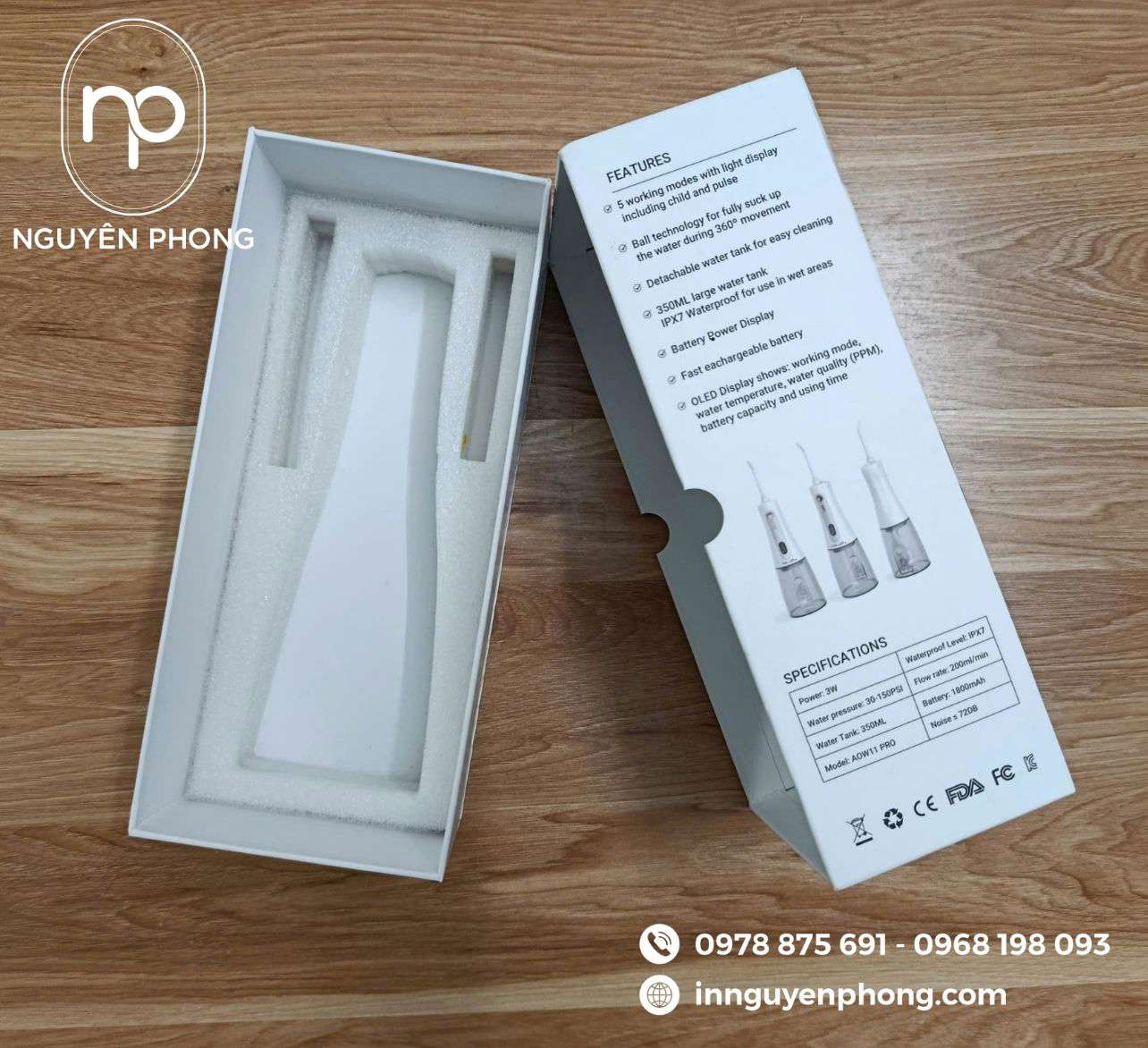 Mâu in hộp đựng máy tăm nước mẫu sẵn tại Nguyên Phong 